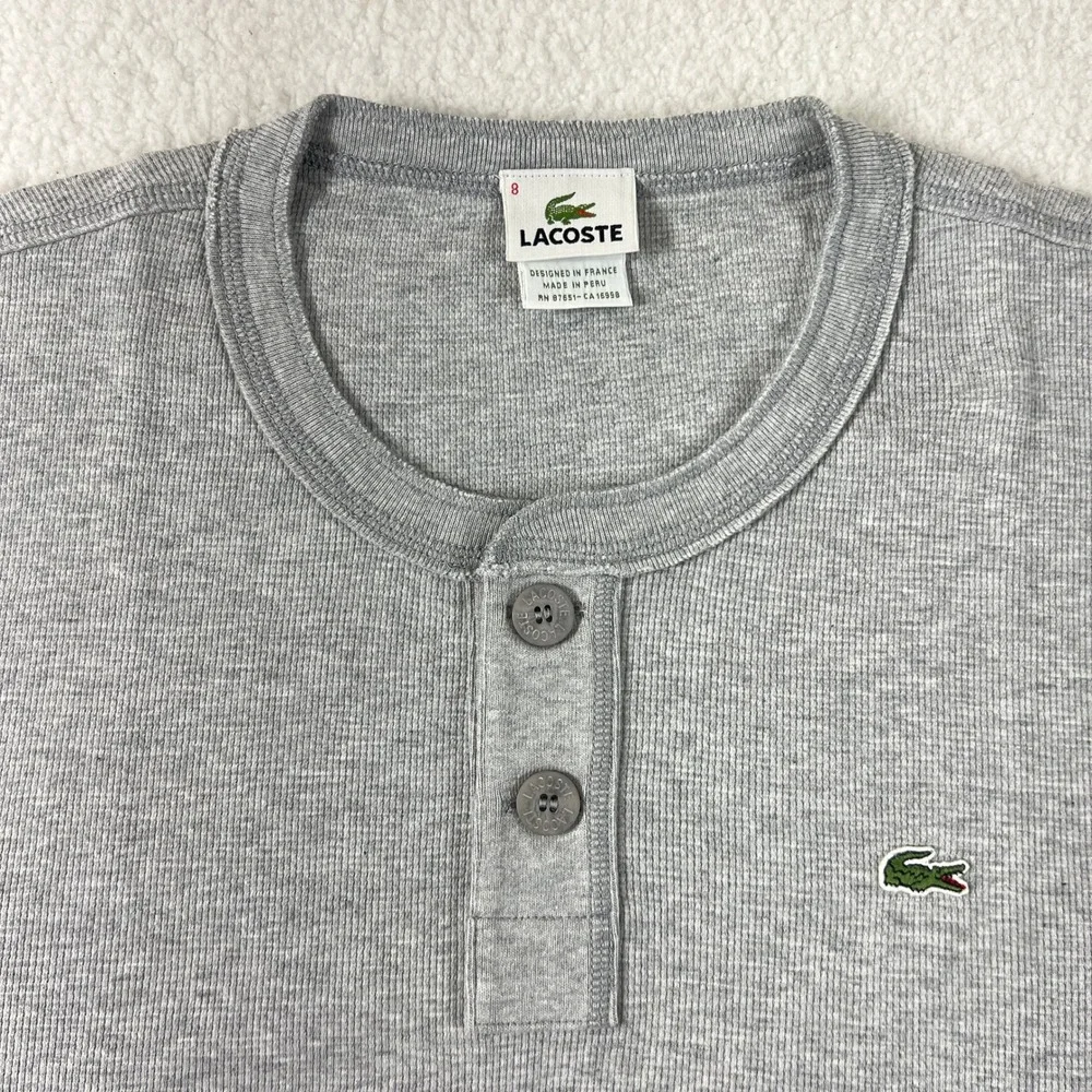 Lacoste Henley Shirt Men's US Size 3XL (EU/2XL) Grey Waffle Knit Long Sleeve VTG